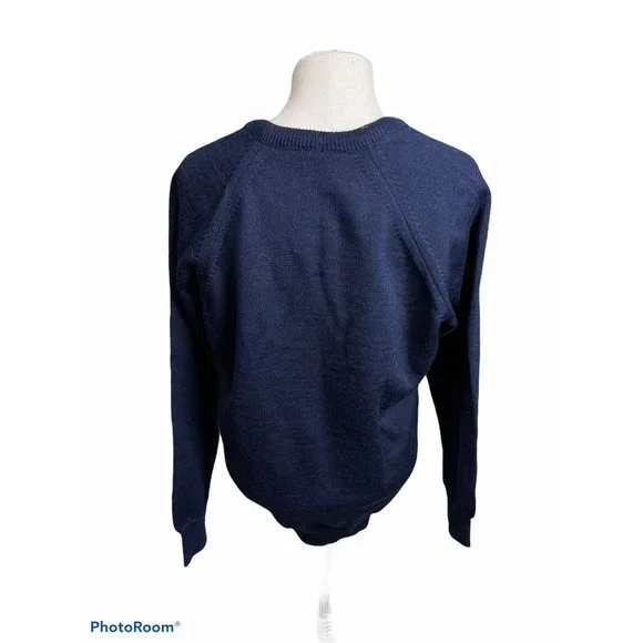 Australian Kangaroo Breast Logo Navy Blue V-Neck 100% Wool Sweater size: Medium - Picture 2 of 4